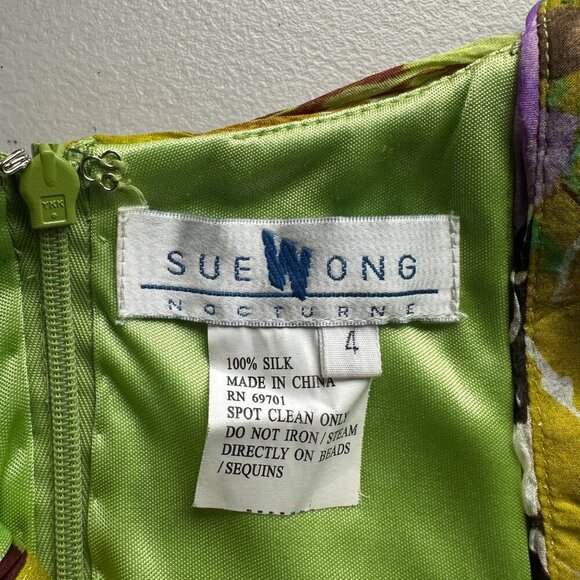 Y2K Sue Wong Pleated Silk Evening Gown Beaded Sequins Womens Sz 4 Formal Dress - Picture 8 of 9